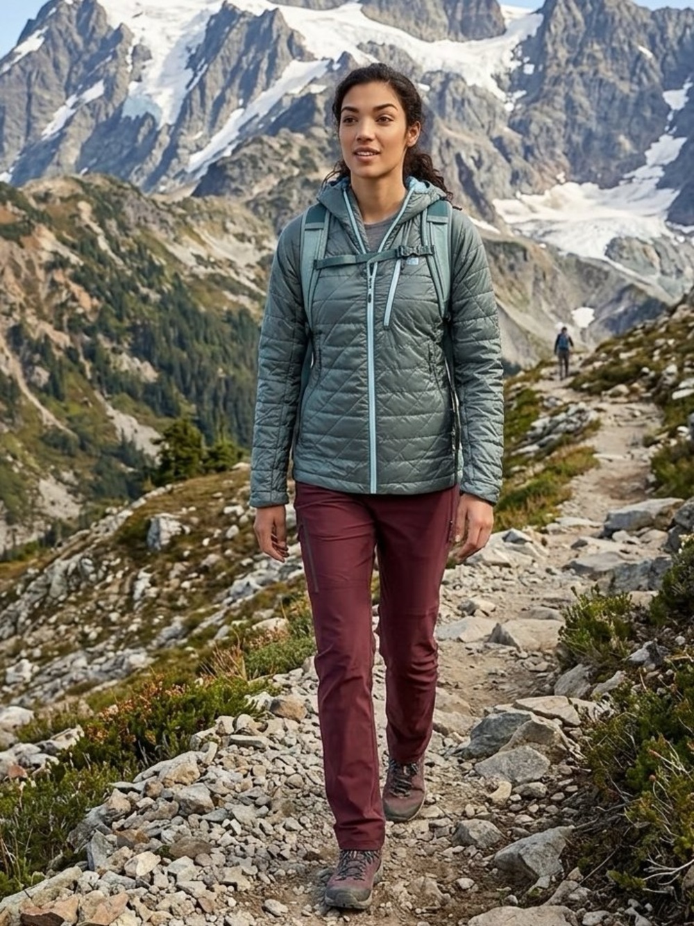 MEC Women's Light Teal Quilted Hooded versatile packable Utility Jacket